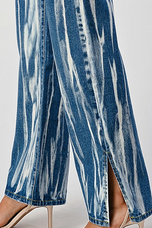 Tracie Tie Dye Acid Wash Slit Bottom Mom Jeans