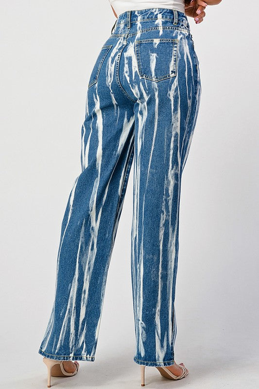 Tracie Tie Dye Acid Wash Slit Bottom Mom Jeans