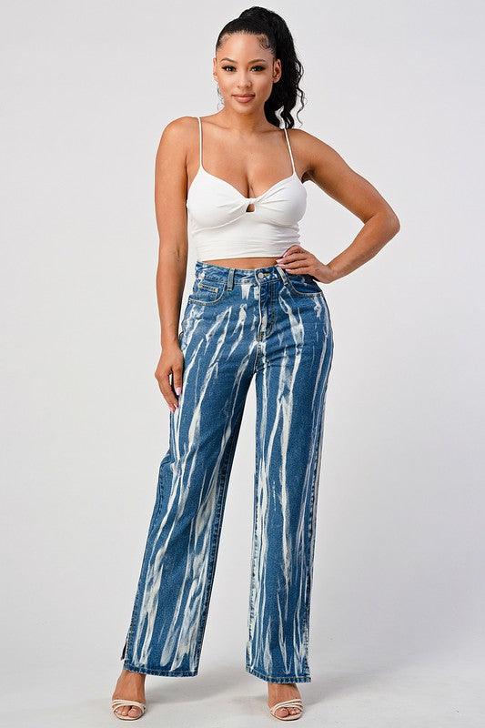 Tracie Tie Dye Acid Wash Slit Bottom Mom Jeans