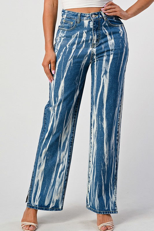 Tracie Tie Dye Acid Wash Slit Bottom Mom Jeans