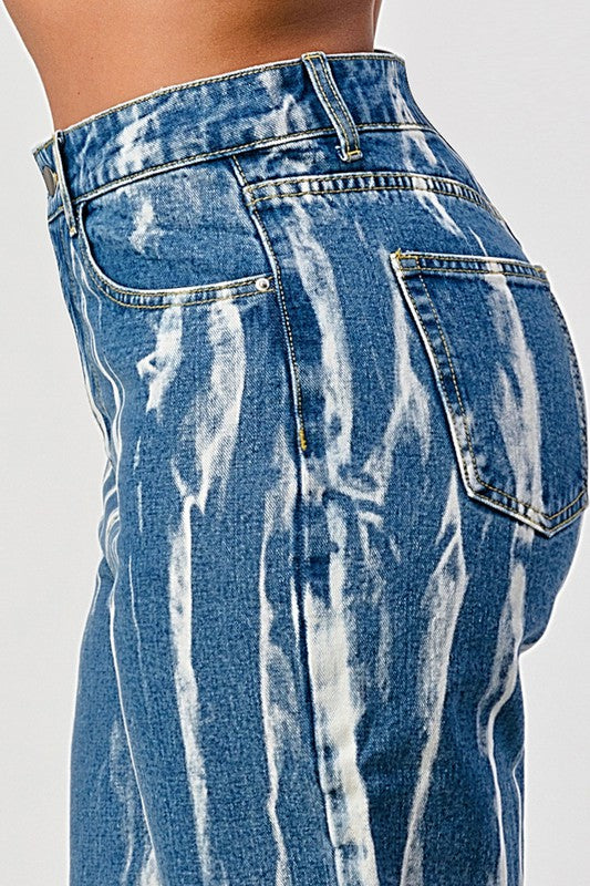 Tracie Tie Dye Acid Wash Slit Bottom Mom Jeans