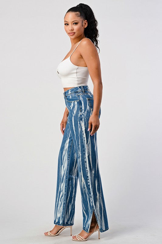 Tracie Tie Dye Acid Wash Slit Bottom Mom Jeans