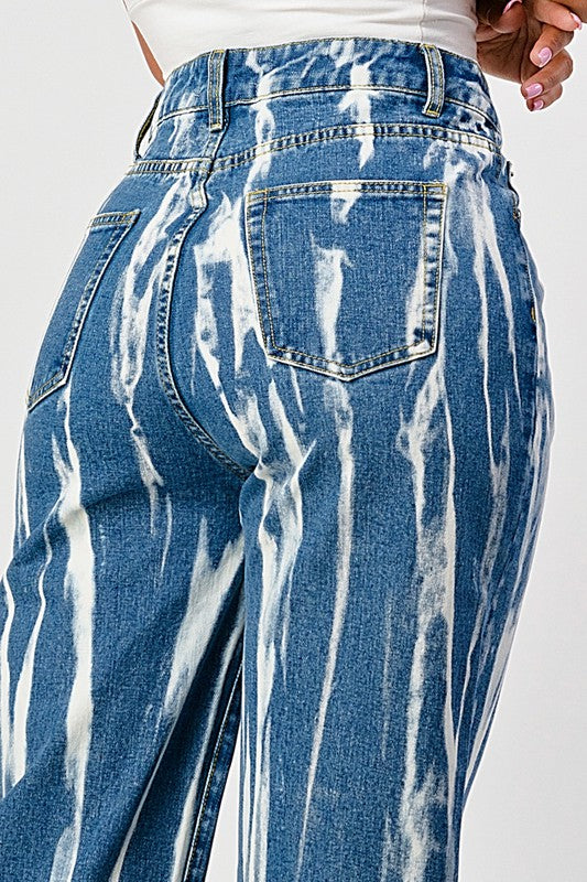 Tracie Tie Dye Acid Wash Slit Bottom Mom Jeans