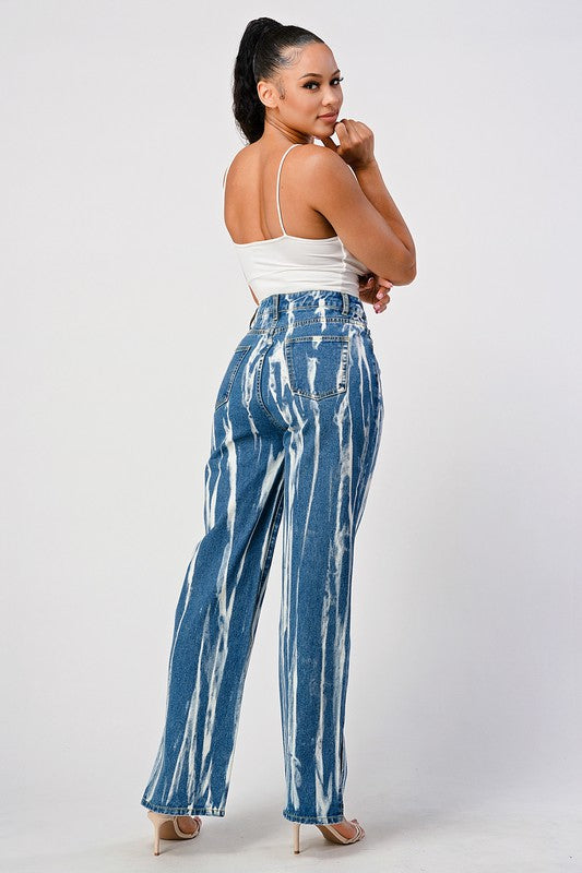 Tracie Tie Dye Acid Wash Slit Bottom Mom Jeans