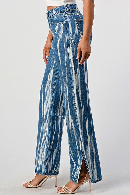 Tracie Tie Dye Acid Wash Slit Bottom Mom Jeans