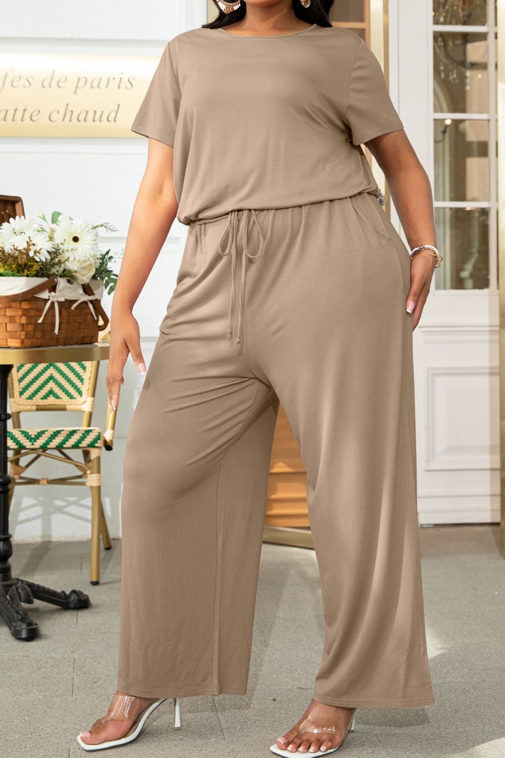 Quinn Plus Size Drawstring Waist Short Sleeve Jumpsuit