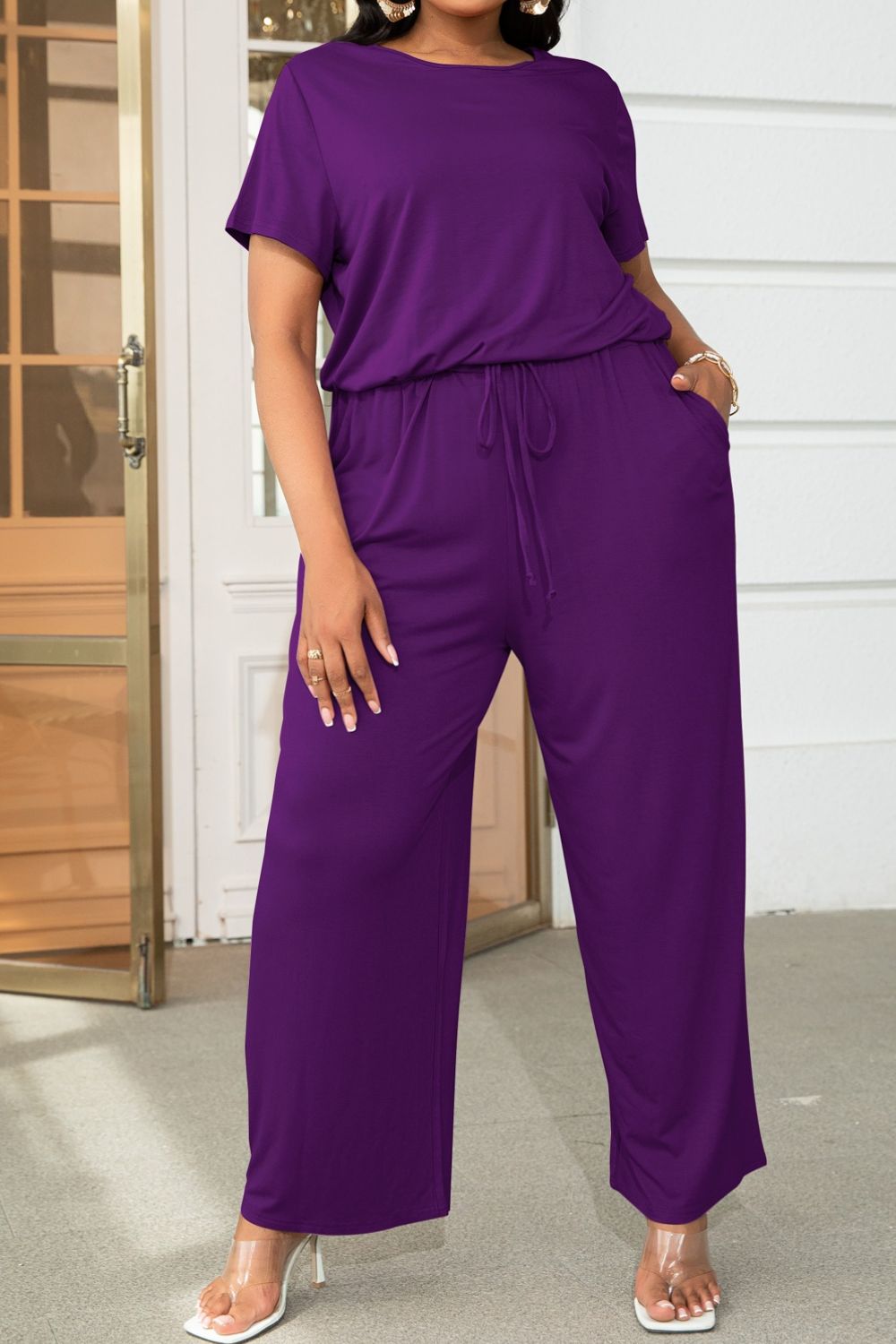 Quinn Plus Size Drawstring Waist Short Sleeve Jumpsuit