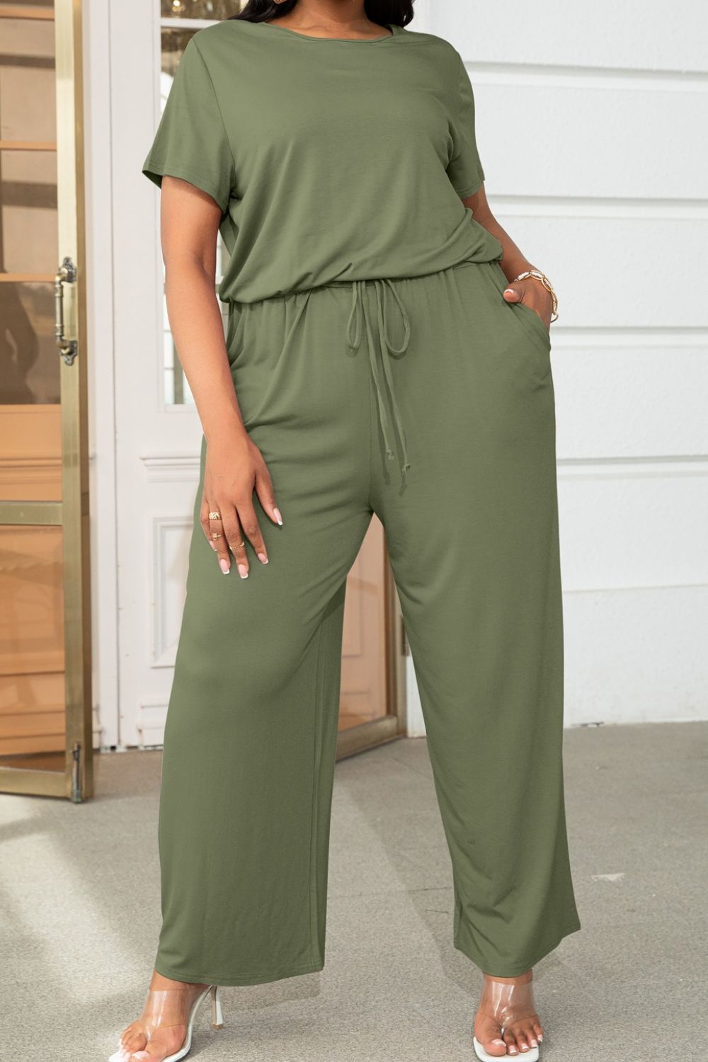 Quinn Plus Size Drawstring Waist Short Sleeve Jumpsuit