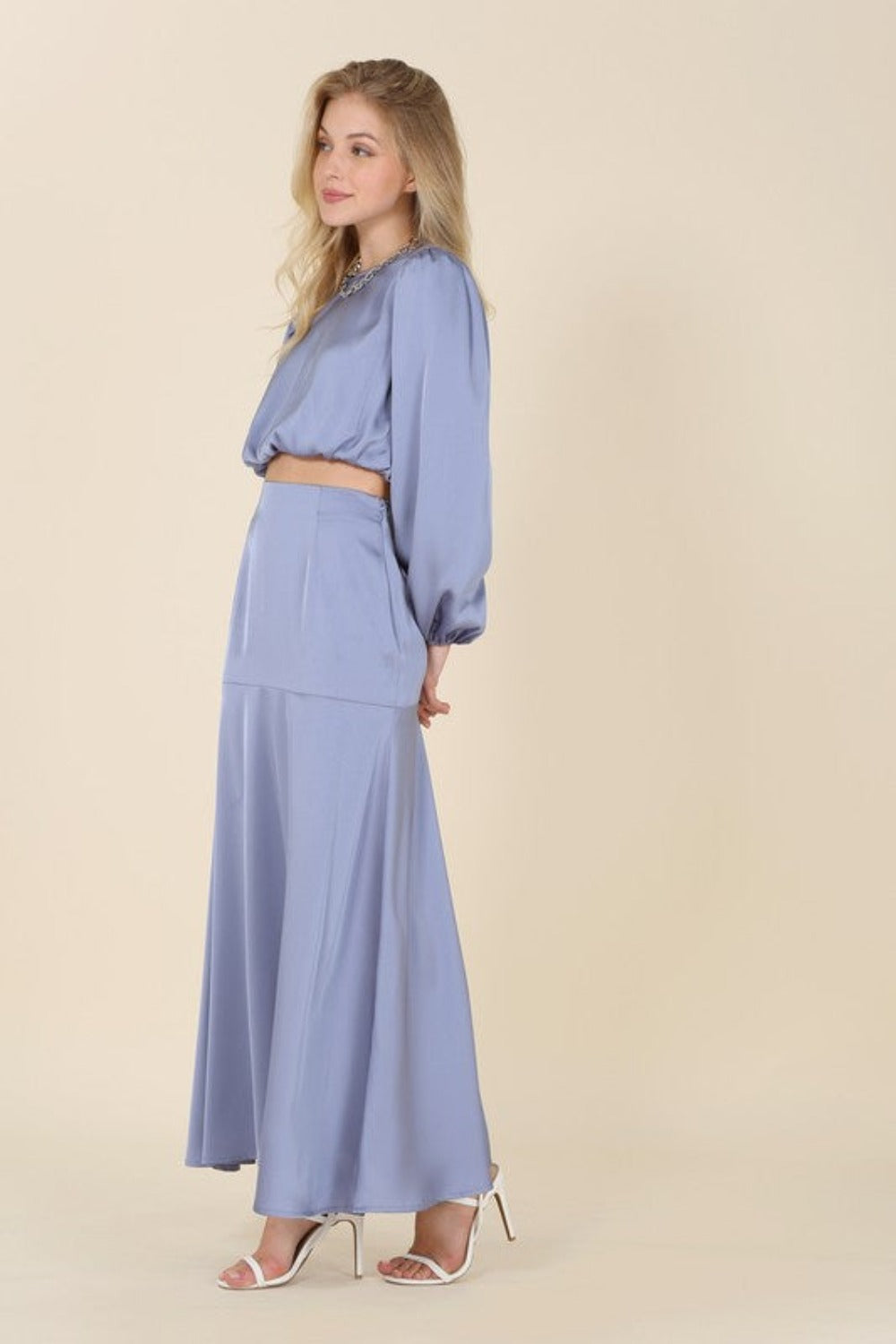 Coco Latte Satin Two Piece Mermaid Dress Set