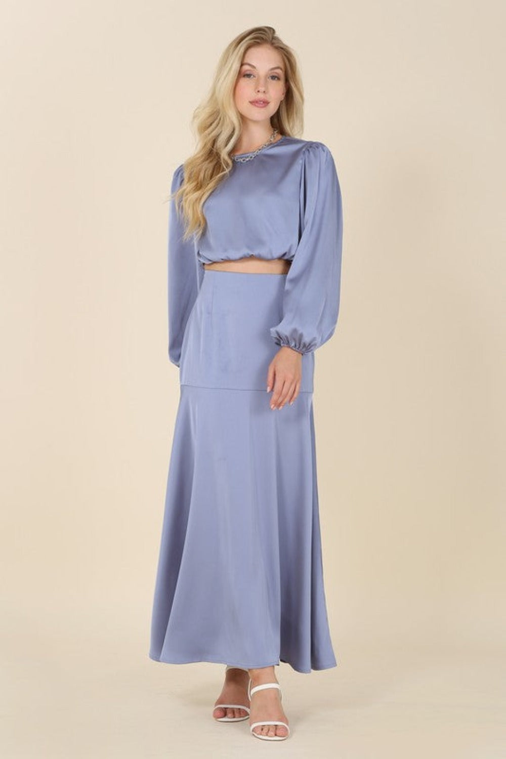 Coco Latte Satin Two Piece Mermaid Dress Set