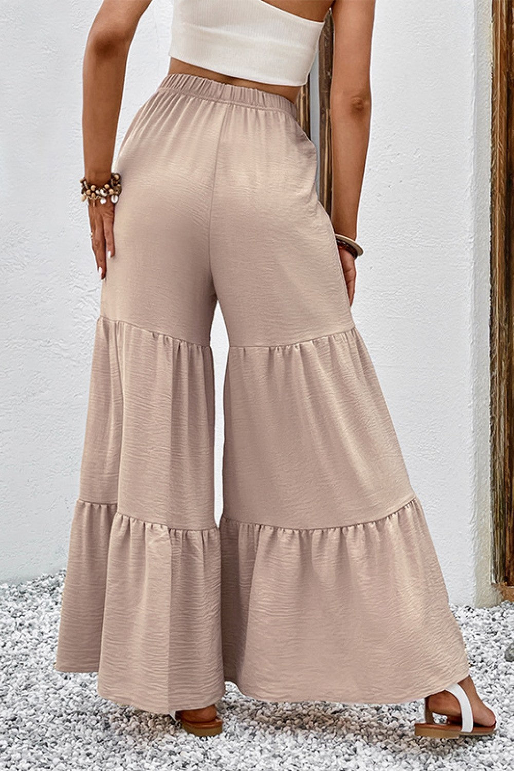 Weekender Drawstring Waist Tiered Flare Pants