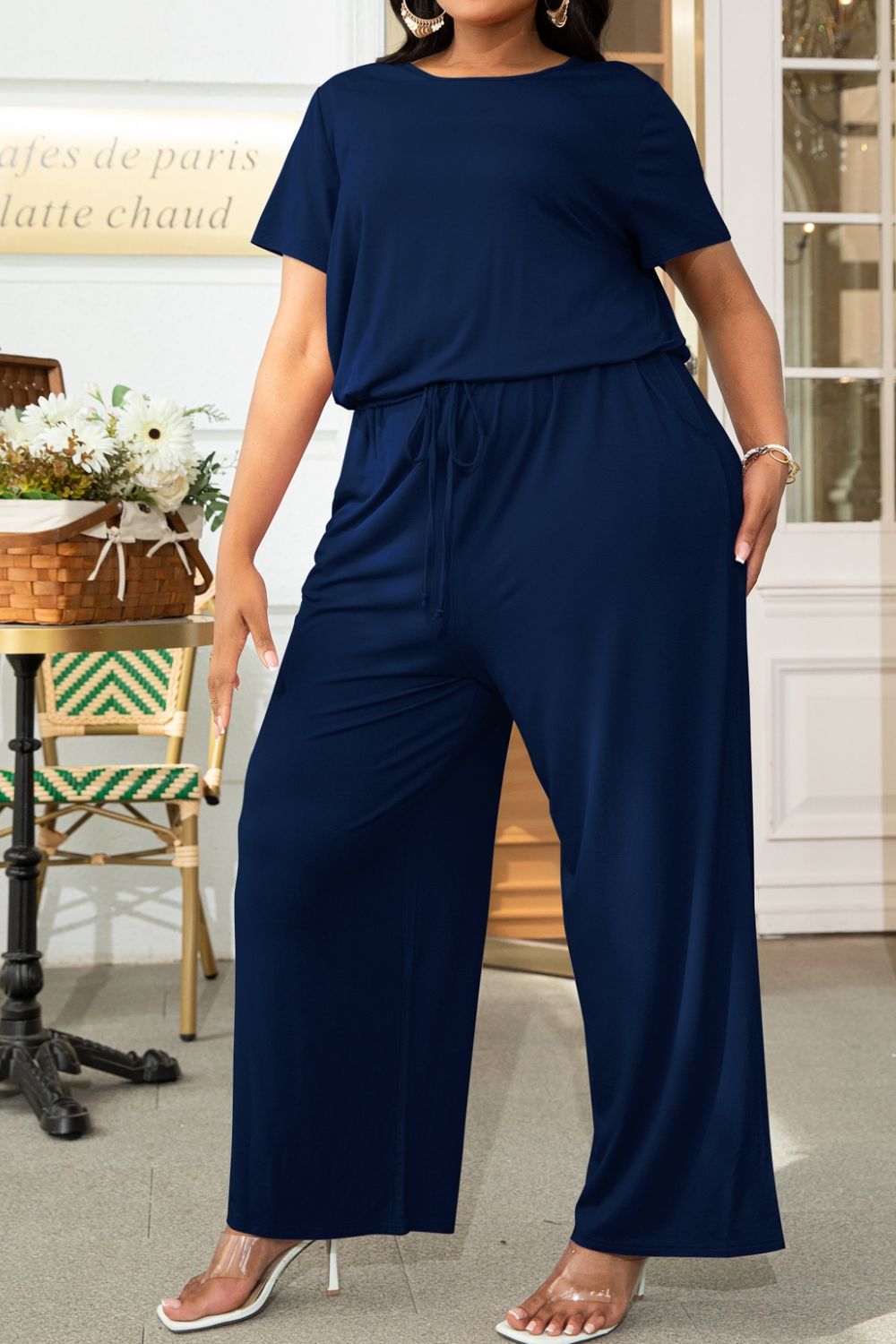 Quinn Plus Size Drawstring Waist Short Sleeve Jumpsuit
