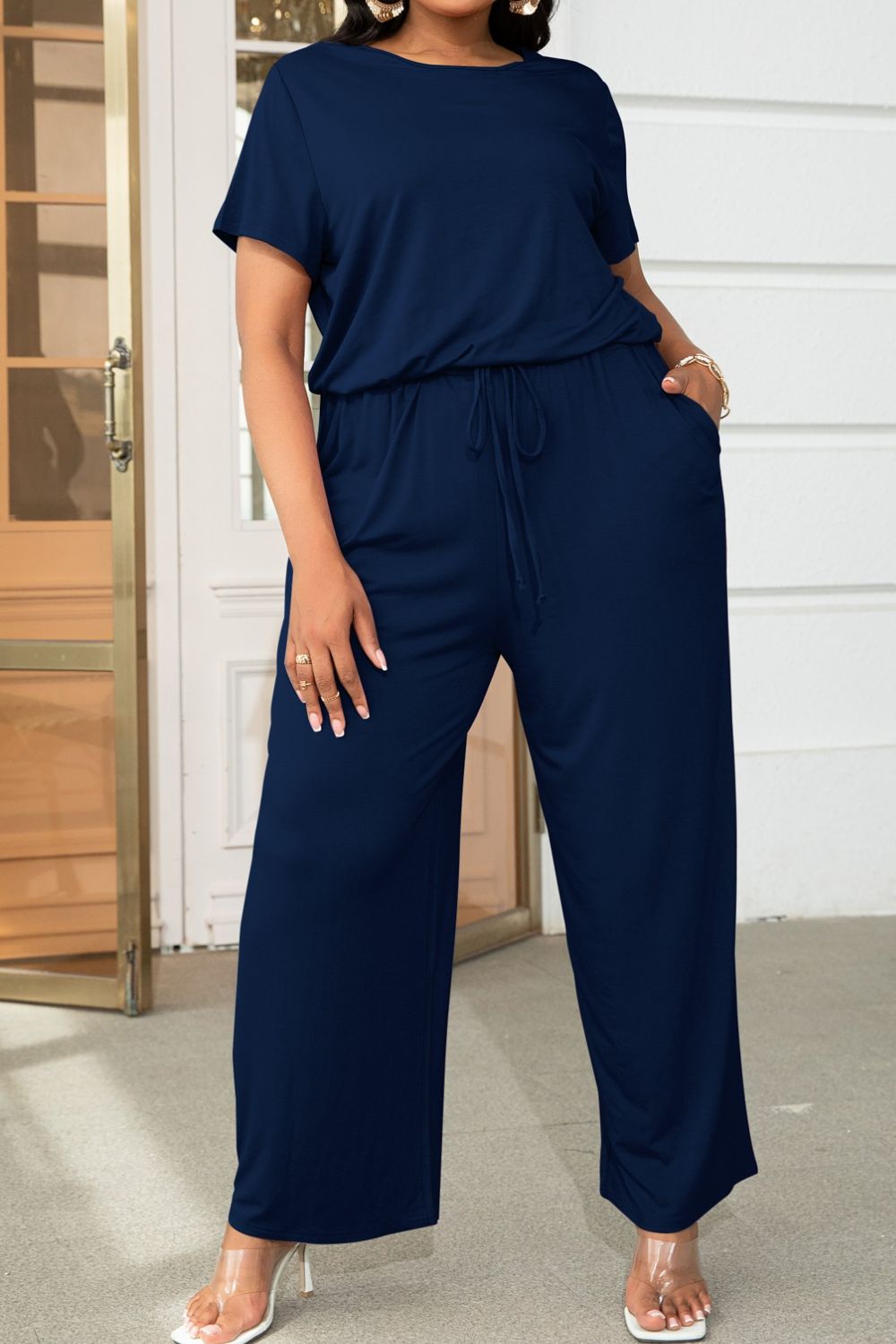 Quinn Plus Size Drawstring Waist Short Sleeve Jumpsuit