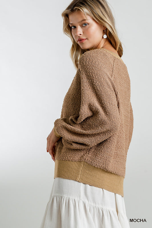 Keep It Simple Puff Sleeve Boat Neck Sweater