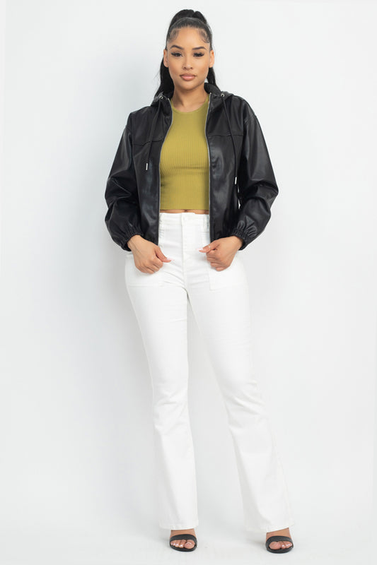 TLC Faux Leather Hoodie Jacket