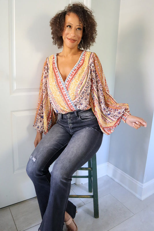 Studio 54 Printed Woven Bodysuit