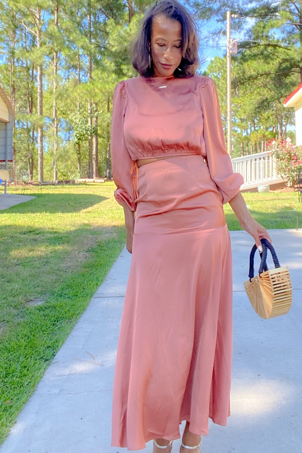 Coco Latte Satin Two Piece Mermaid Dress Set