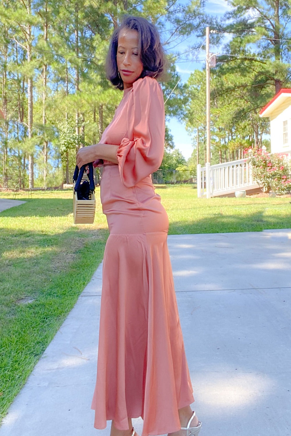 Coco Latte Satin Two Piece Mermaid Dress Set