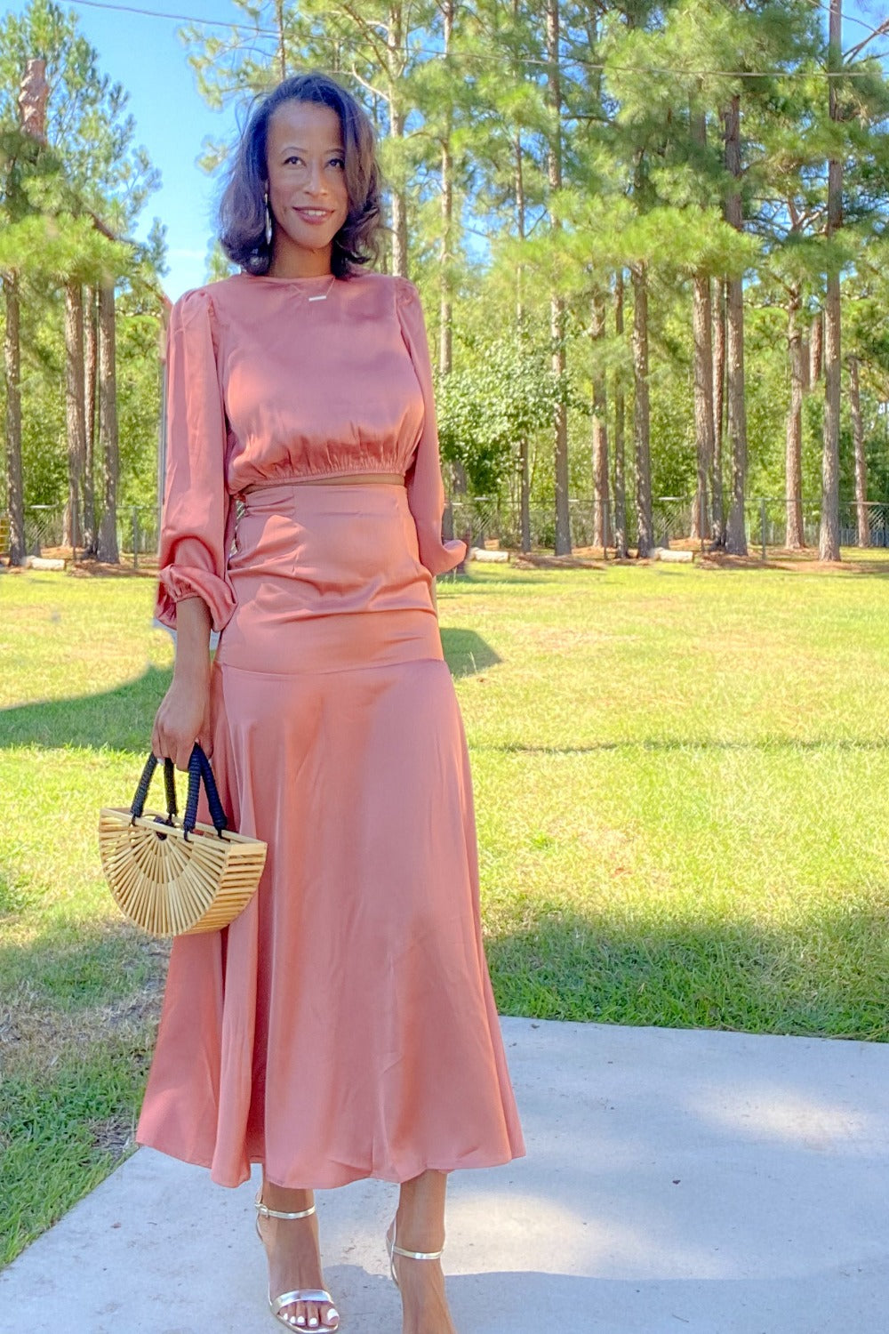 Coco Latte Satin Two Piece Mermaid Dress Set