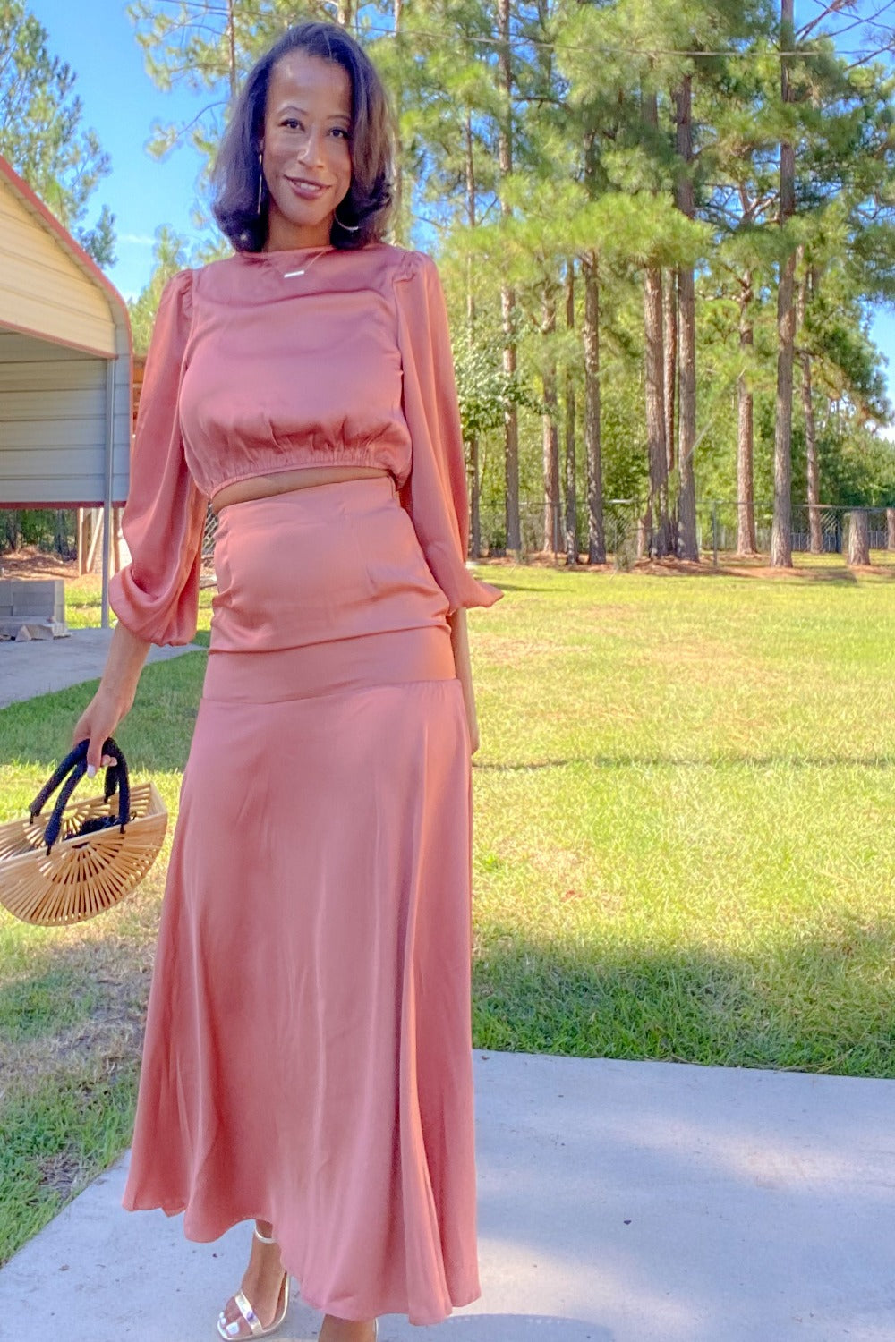 Coco Latte Satin Two Piece Mermaid Dress Set
