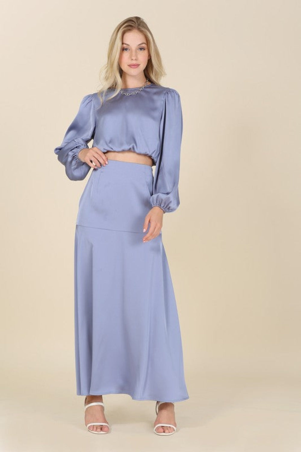 Coco Latte Satin Two Piece Mermaid Dress Set