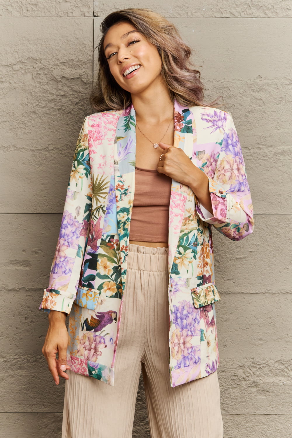 Kita Floral Lapel Collar Blazer