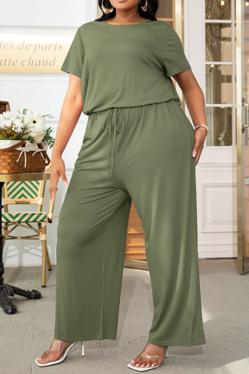 Quinn Plus Size Drawstring Waist Short Sleeve Jumpsuit