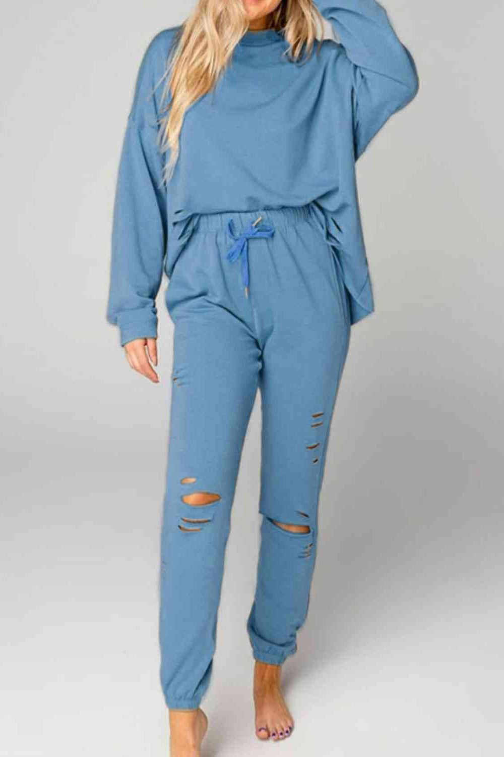 Tally Girl Distressed Sweatshirt and Joggers Set