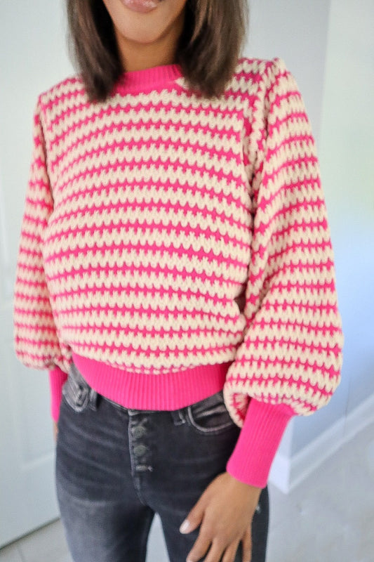 The Geneva Striped Ballon Sleeve Knit Sweater