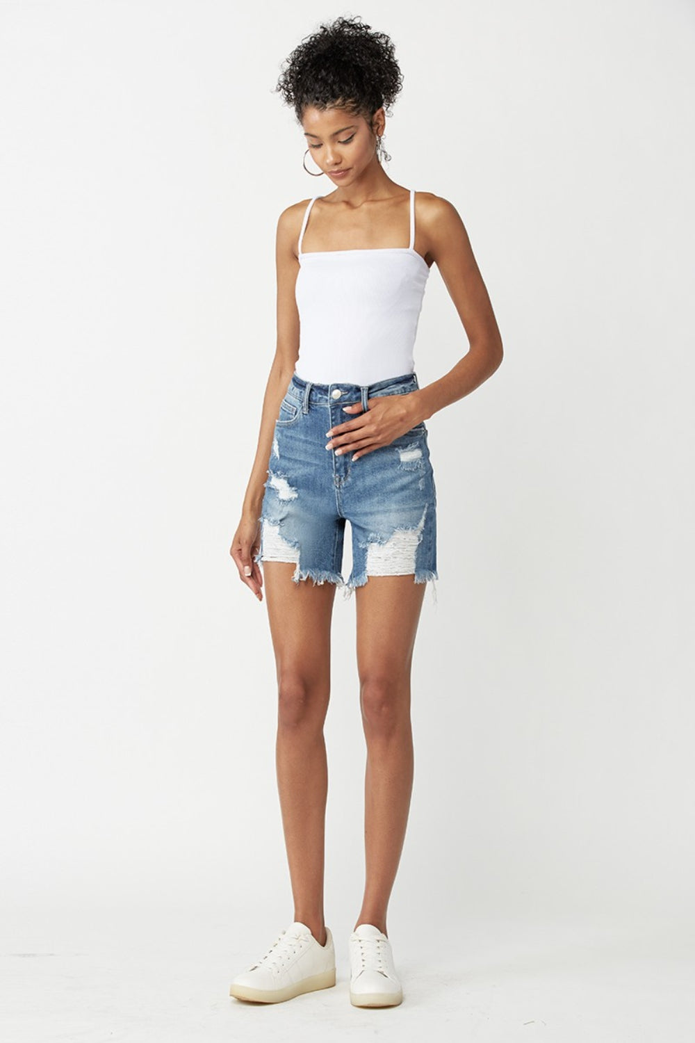 Cool Kitten High Waisted Distressed Denim Shorts