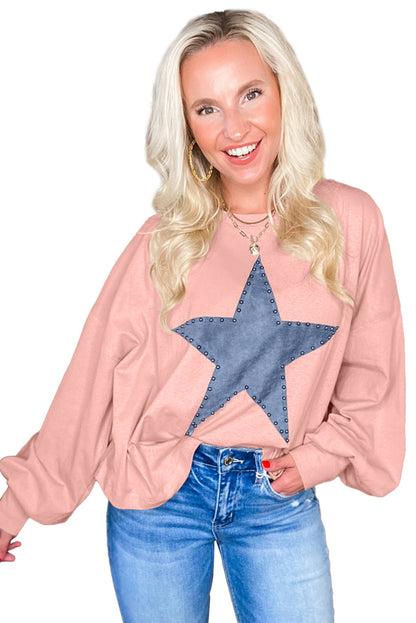 Apricot Studded Star Graphic Oversized Top