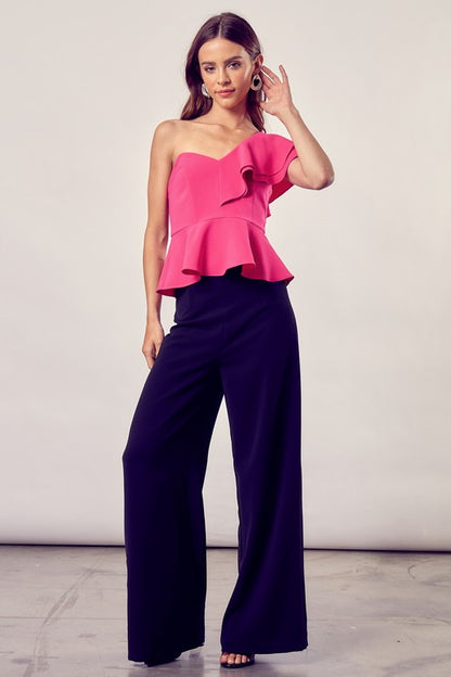 Tea Time One Shoulder Ruffle Peplum Top