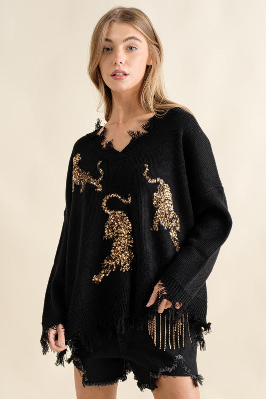 Out of Sight Sequin Tiger Sweater