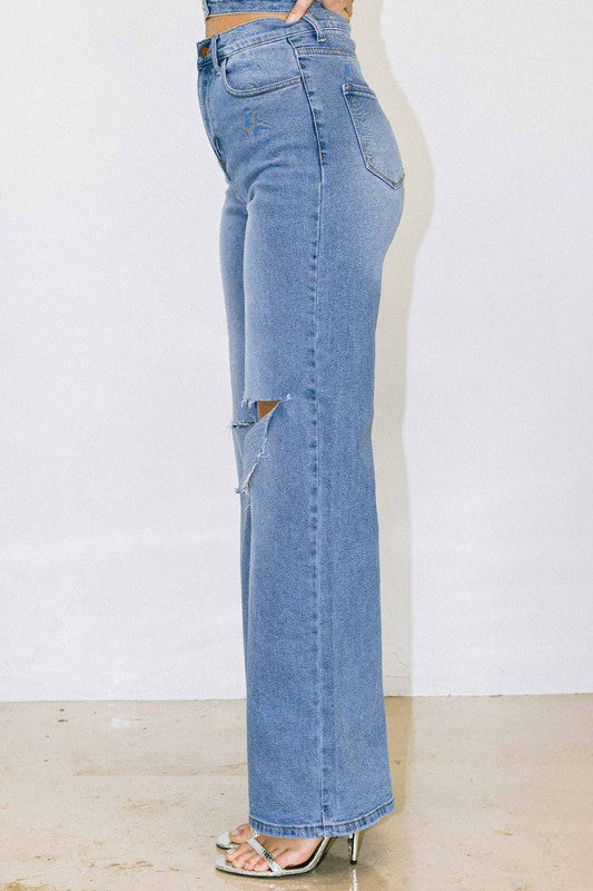 Terri Distressed Wide Fit Jeans