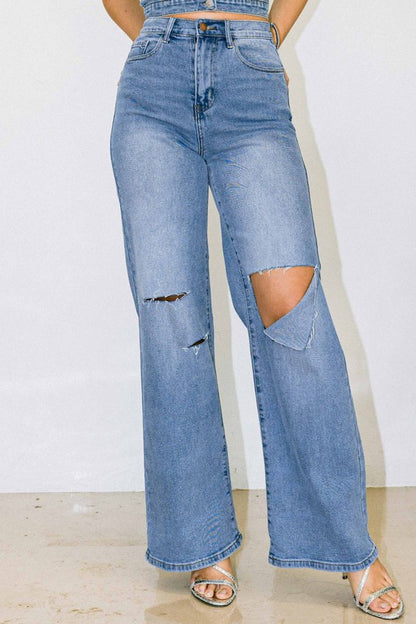 Terri Distressed Wide Fit Jeans