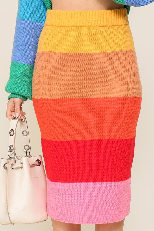Way Out High-Waisted Midi Sweater Multicolor Skirt