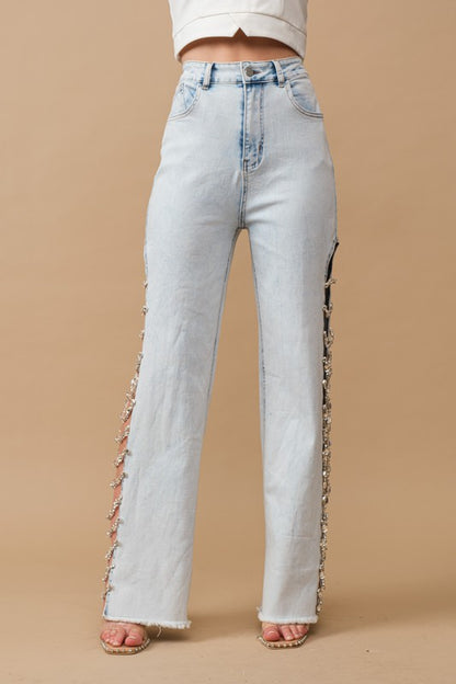 Natalie Jewel Trim Stretch Denim Jeans