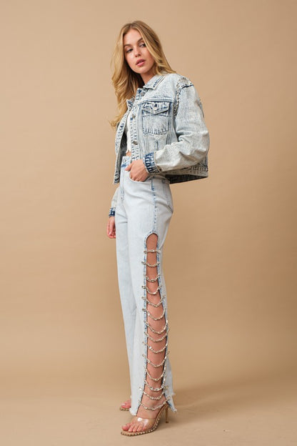 Natalie Jewel Trim Stretch Denim Jeans