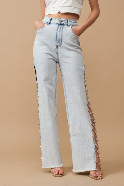 Natalie Jewel Trim Stretch Denim Jeans