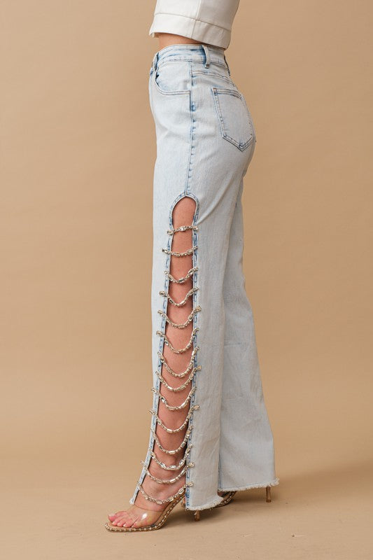 Natalie Jewel Trim Stretch Denim Jeans
