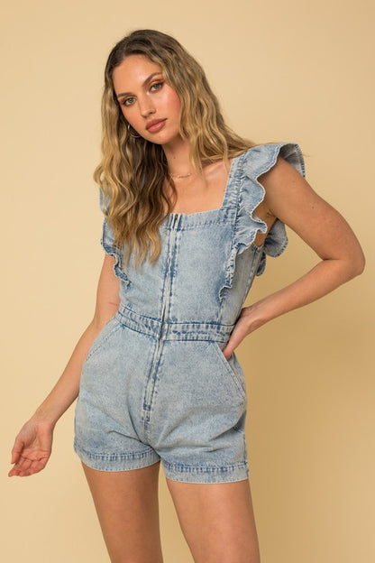 Jessie Ruffle Denim Romper