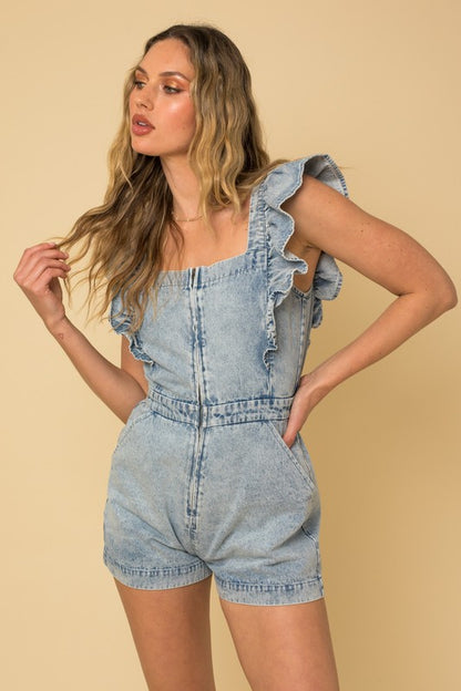 Jessie Ruffle Denim Romper