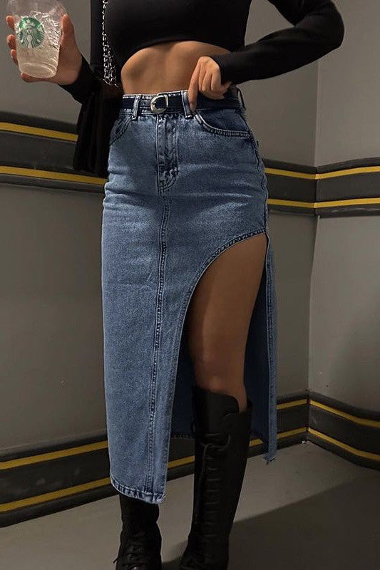 Best Kept Secret Thigh slit denim skirt