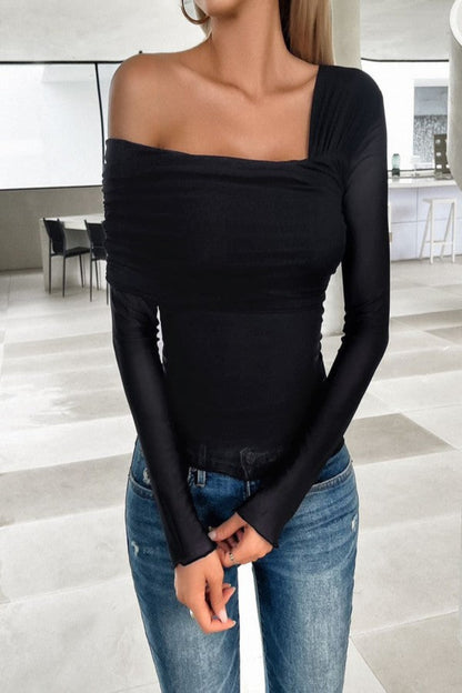 Pay Attention Long sleeve one shoulder blouse