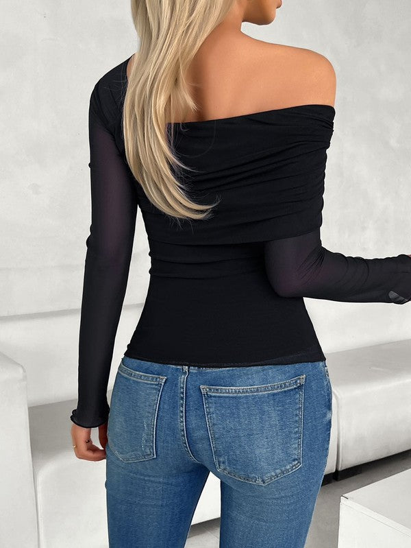 Pay Attention Long sleeve one shoulder blouse