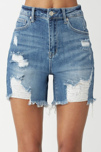 Cool Kitten High Waisted Distressed Denim Shorts