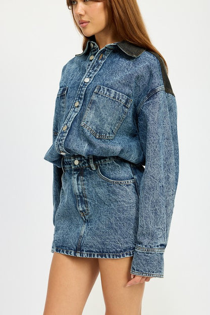 BUTTON UP DENIM MINI DRESS