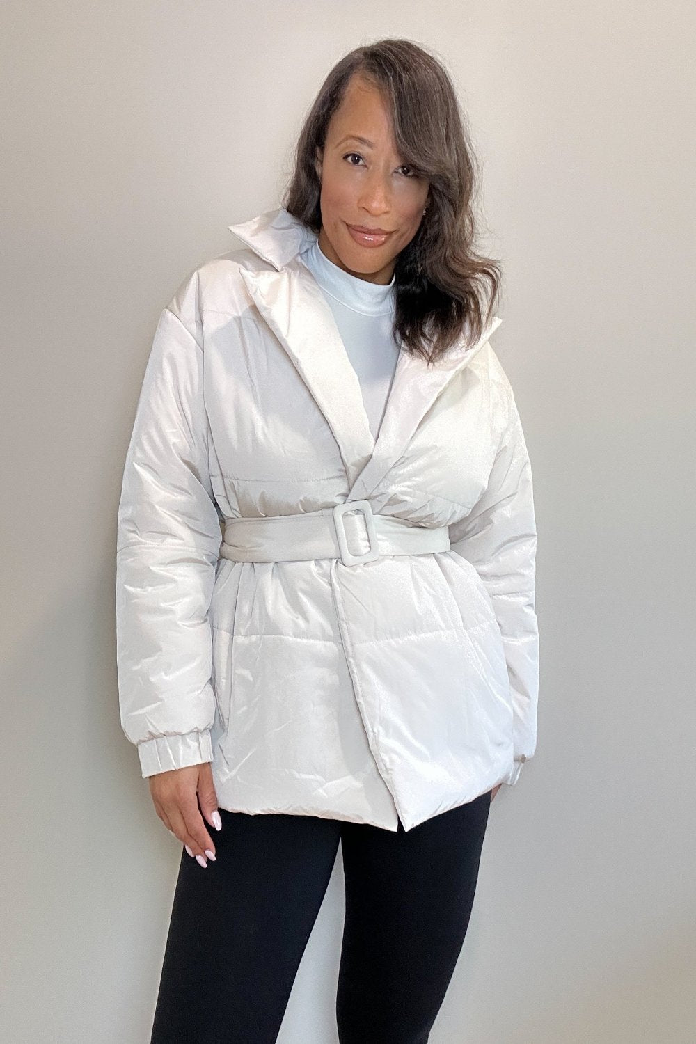 Puffer Long Sleeve Winter Coat with Belt