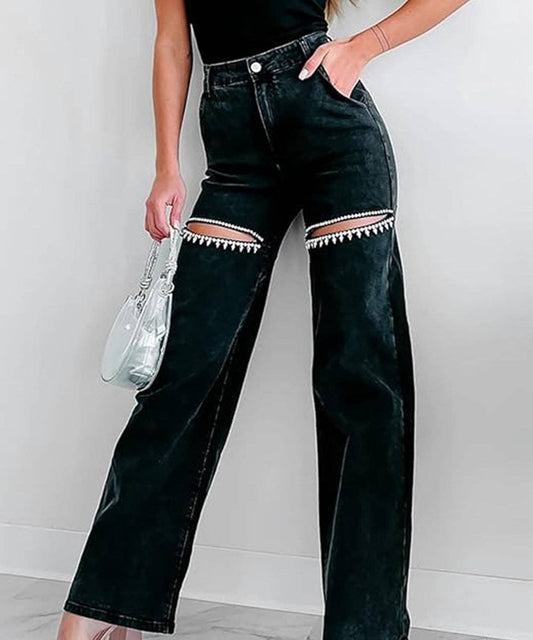 MULTI-POCKET HAND-DRILLED JEANS FOR RUGGED STYLE AND ARTISAN: Black / S