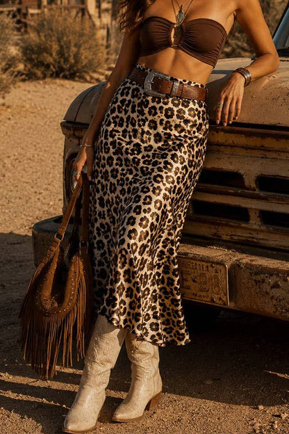Wild Satin  Midi Skirt: Brown